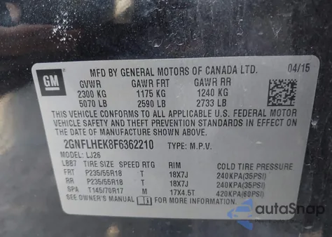 2015 Chevrolet Equinox Ltz из США, поврежденный, VIN 2GNFLHEK8F6362210